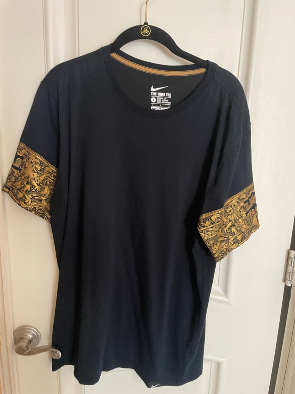 Nike Black Short Sleeve Tee with Gold Baroque Sleeve Trim